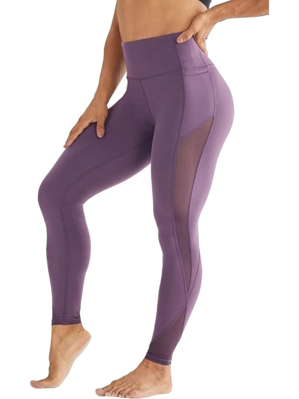 Women's Purple Grape High Waisted Solid Workout Athletic Mesh Legging Yoga Pant